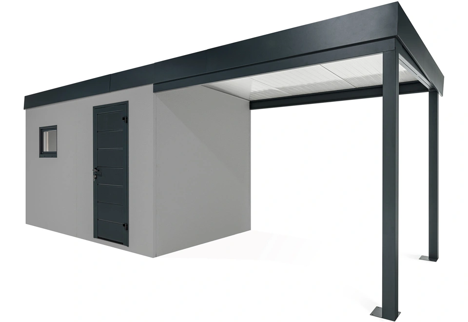 GARDEON® Záhradný domček s dverami Hörmann, oknom a pravým prístreškom