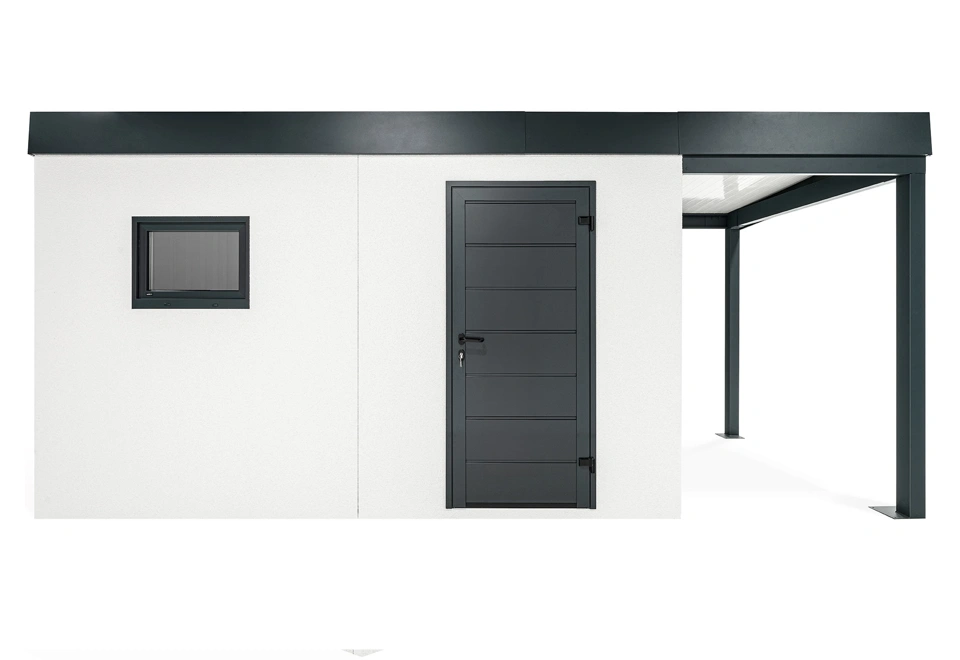 GARDEON® Záhradný domček s dverami Hörmann, oknom a pravým prístreškom