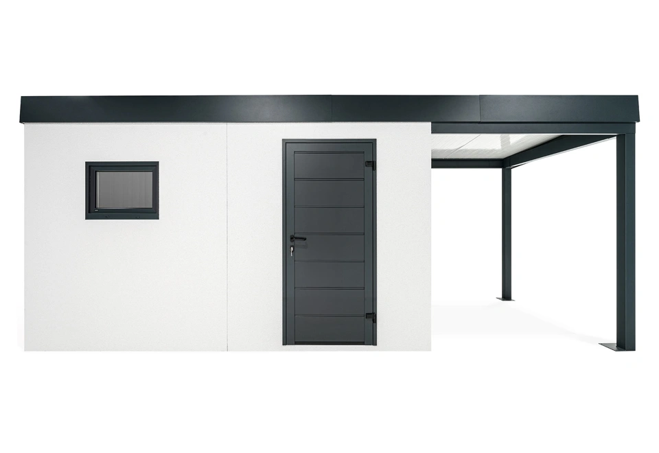 GARDEON® Záhradný domček s dverami Hörmann, oknom a pravým prístreškom