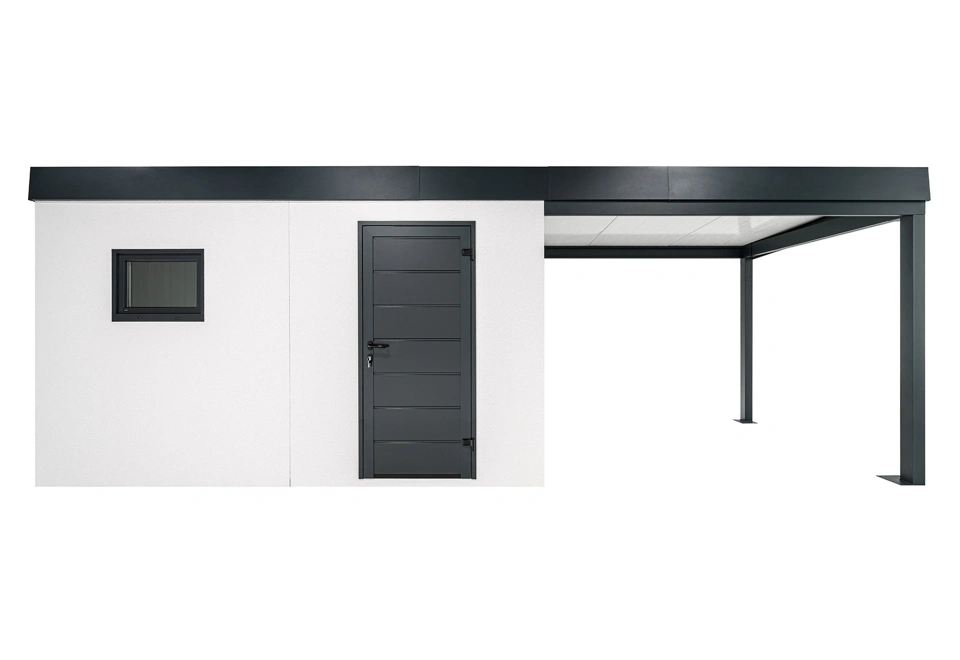 GARDEON® Záhradný domček s dverami Hörmann, oknom a pravým prístreškom