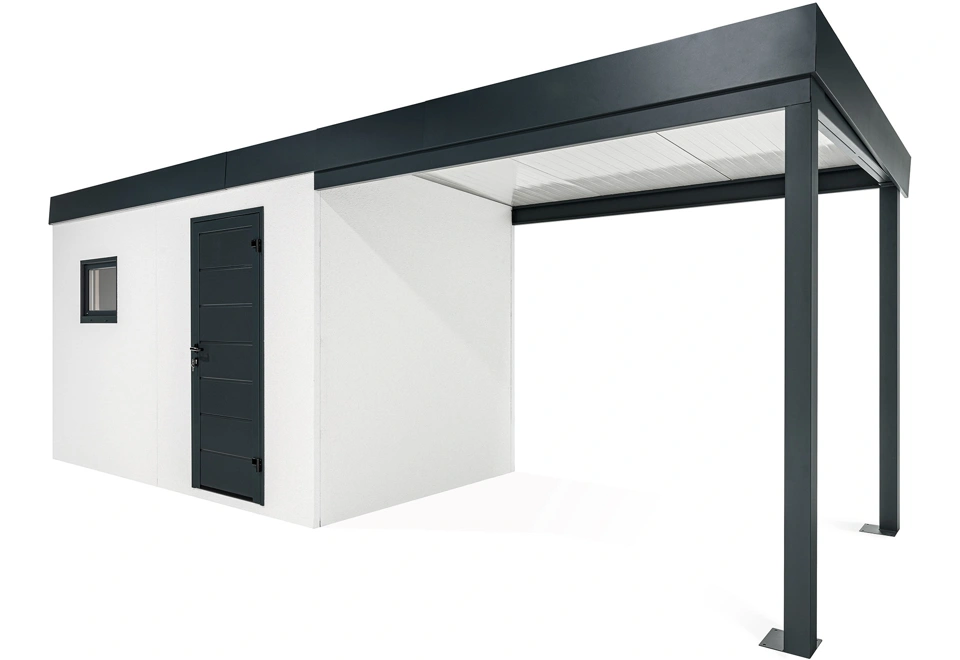 GARDEON® Záhradný domček s dverami Hörmann, oknom a pravým prístreškom