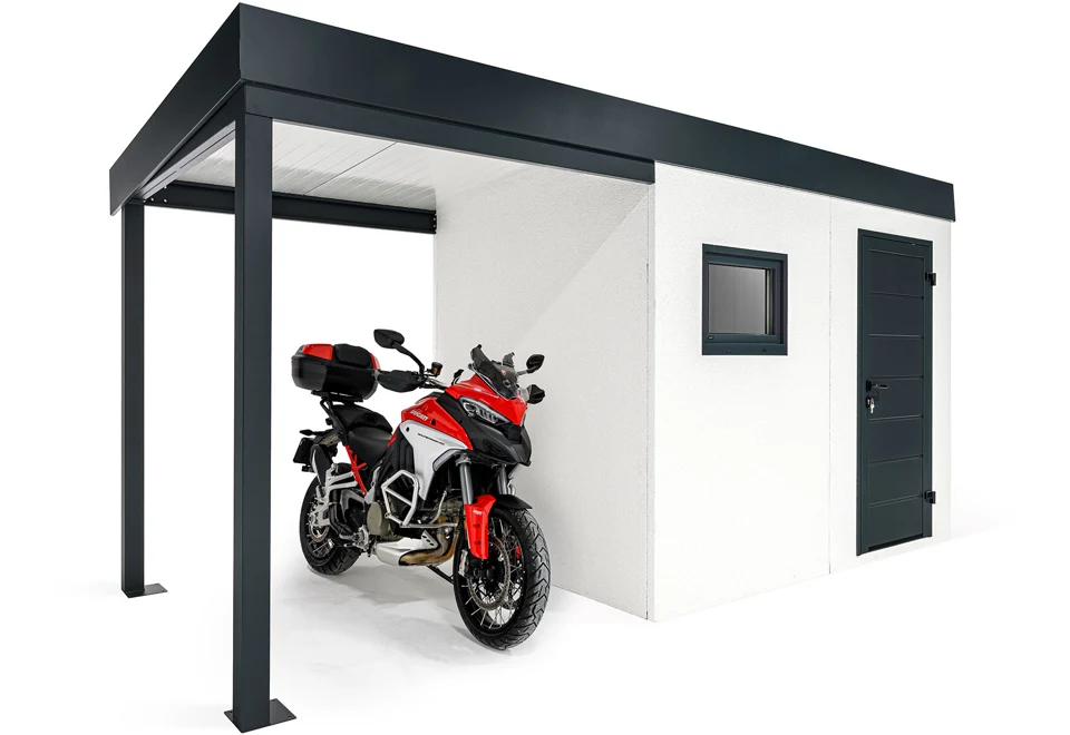 GARDEON® Záhradný domček s dverami Hörmann, oknom a prístreškom