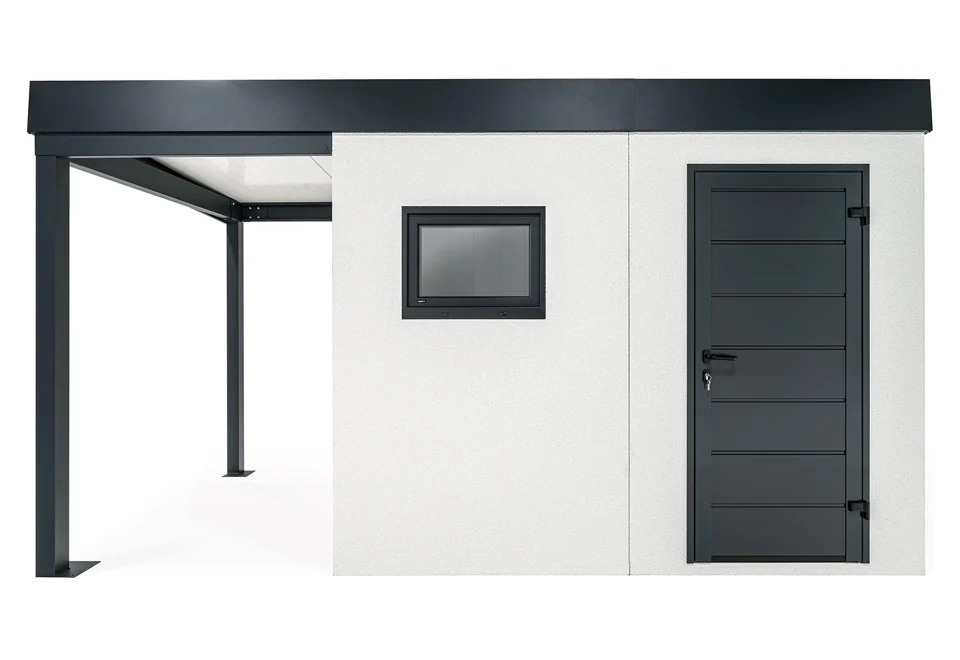 GARDEON® Záhradný domček s dverami Hörmann, oknom a prístreškom