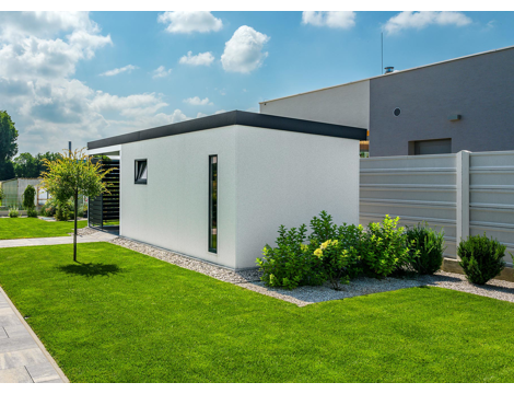 GARDEON® Záhradný domček s dverami Hörmann, oknom, svetlíkom a ľavým prístreškom GARDEON® Záhradný domček s dverami Hörmann, oknom, svetlíkom a ľavým prístreškom