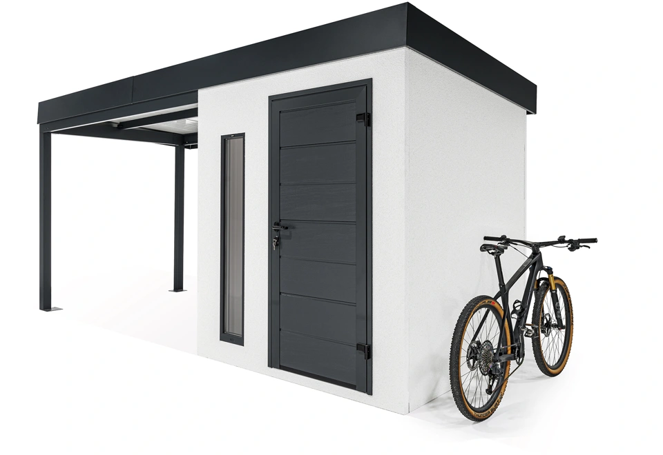 GARDEON® Záhradný domček s dverami Hörmann, svetlíkom a ľavým prístreškom