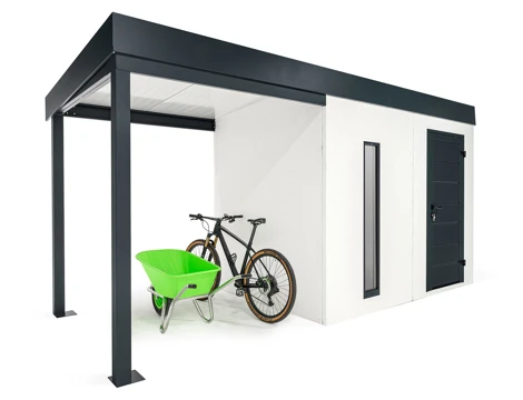 GARDEON® Záhradný domček s dverami Hörmann, svetlíkom a ľavým prístreškom GARDEON® Záhradný domček s dverami Hörmann, svetlíkom a ľavým prístreškom