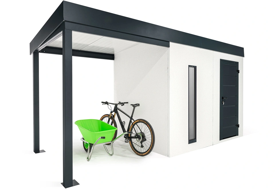 GARDEON® Záhradný domček s dverami Hörmann, svetlíkom a ľavým prístreškom