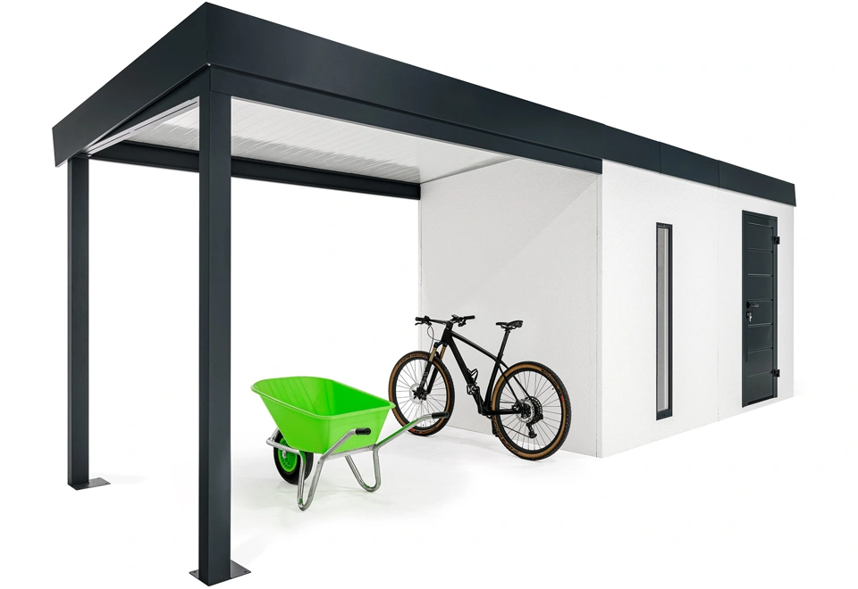 GARDEON® Záhradný domček s dverami Hörmann, svetlíkom a ľavým prístreškom