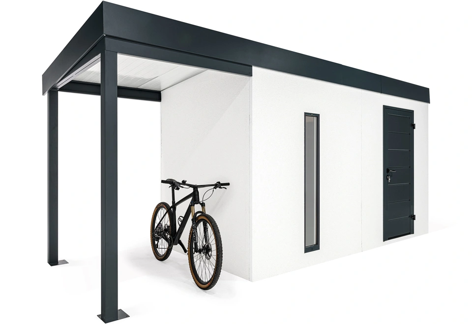 GARDEON® Záhradný domček s dverami Hörmann, svetlíkom a ľavým prístreškom