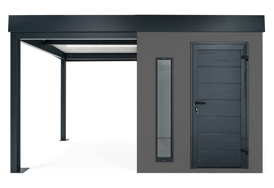 GARDEON® Záhradný domček s dverami Hörmann, svetlíkom a ľavým prístreškom