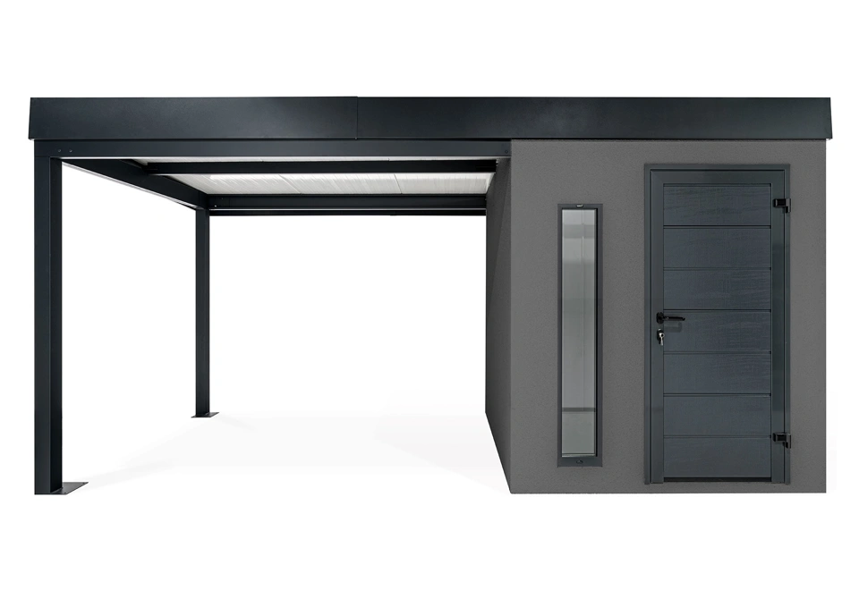 GARDEON® Záhradný domček s dverami Hörmann, svetlíkom a ľavým prístreškom