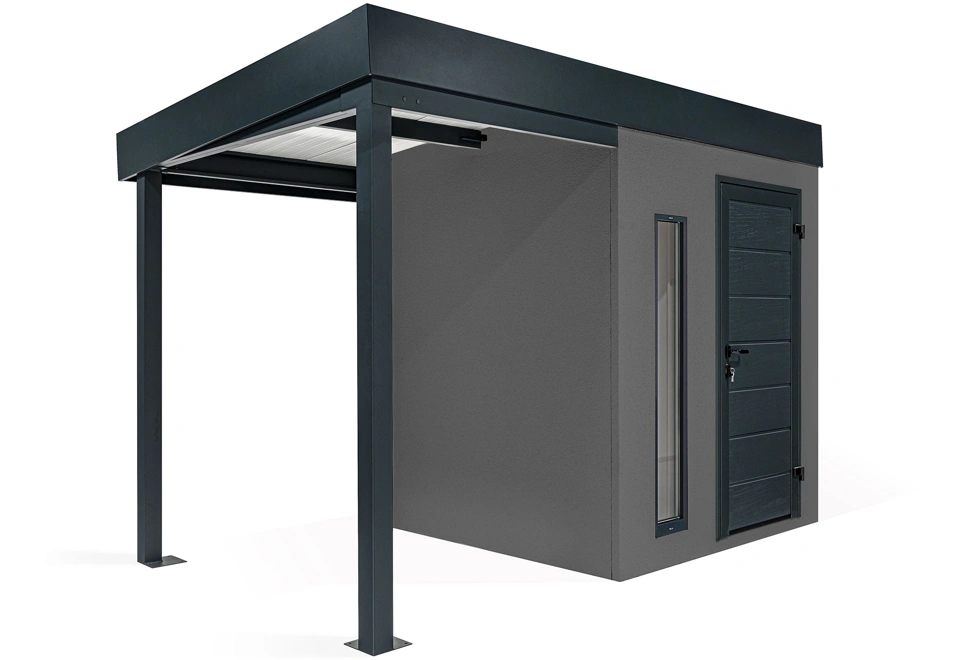 GARDEON® Záhradný domček s dverami Hörmann, svetlíkom a ľavým prístreškom