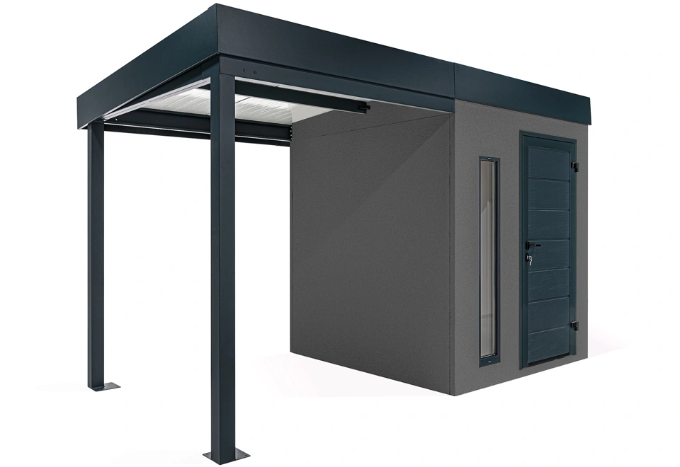 GARDEON® Záhradný domček s dverami Hörmann, svetlíkom a ľavým prístreškom