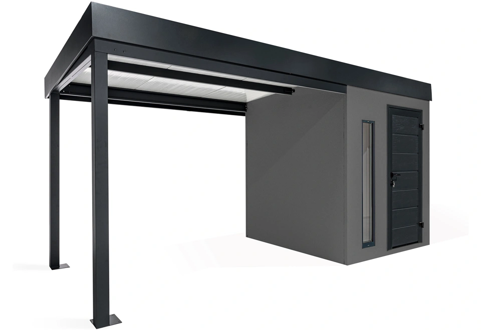 GARDEON® Záhradný domček s dverami Hörmann, svetlíkom a ľavým prístreškom