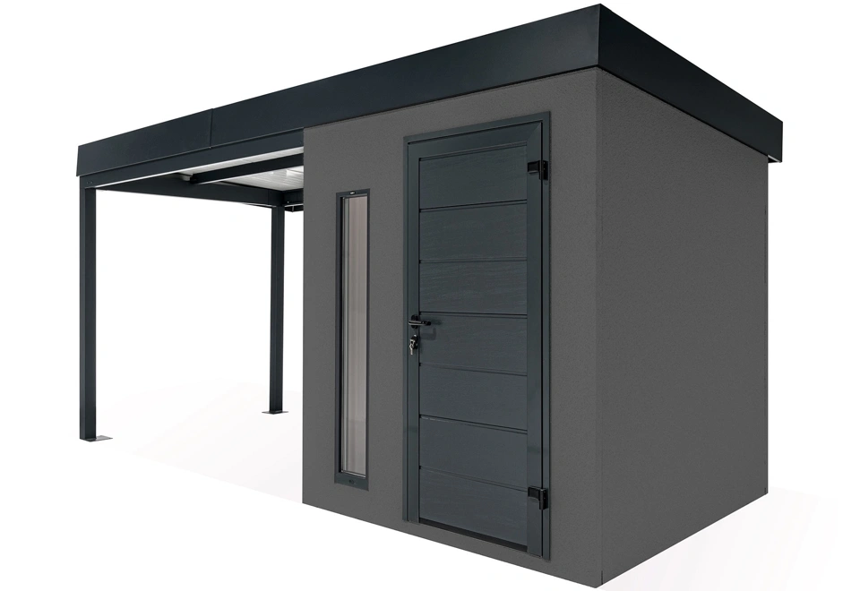 GARDEON® Záhradný domček s dverami Hörmann, svetlíkom a ľavým prístreškom