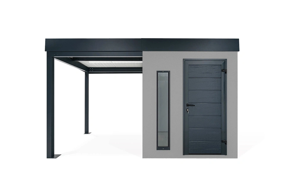 GARDEON® Záhradný domček s dverami Hörmann, svetlíkom a ľavým prístreškom