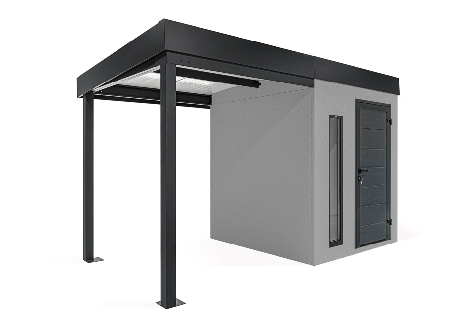 GARDEON® Záhradný domček s dverami Hörmann, svetlíkom a ľavým prístreškom