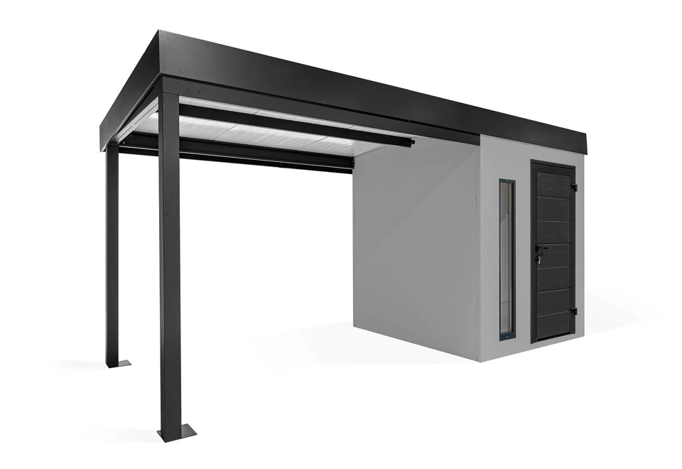 GARDEON® Záhradný domček s dverami Hörmann, svetlíkom a ľavým prístreškom