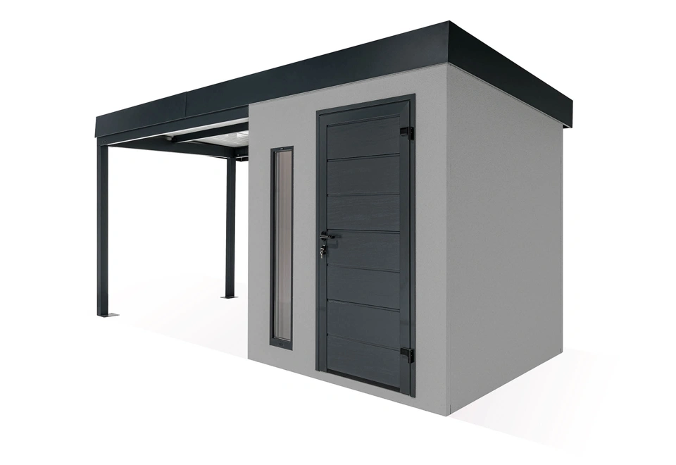GARDEON® Záhradný domček s dverami Hörmann, svetlíkom a ľavým prístreškom