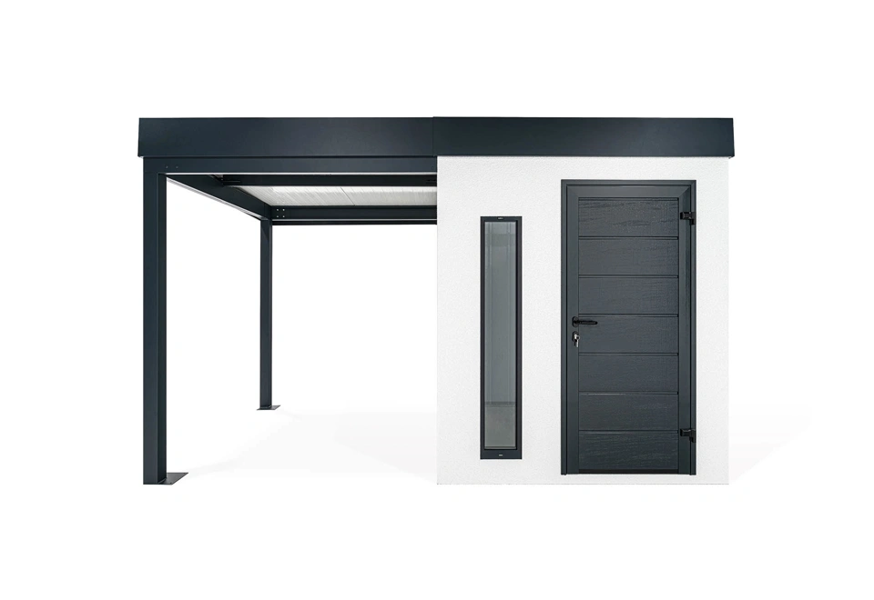 GARDEON® Záhradný domček s dverami Hörmann, svetlíkom a ľavým prístreškom