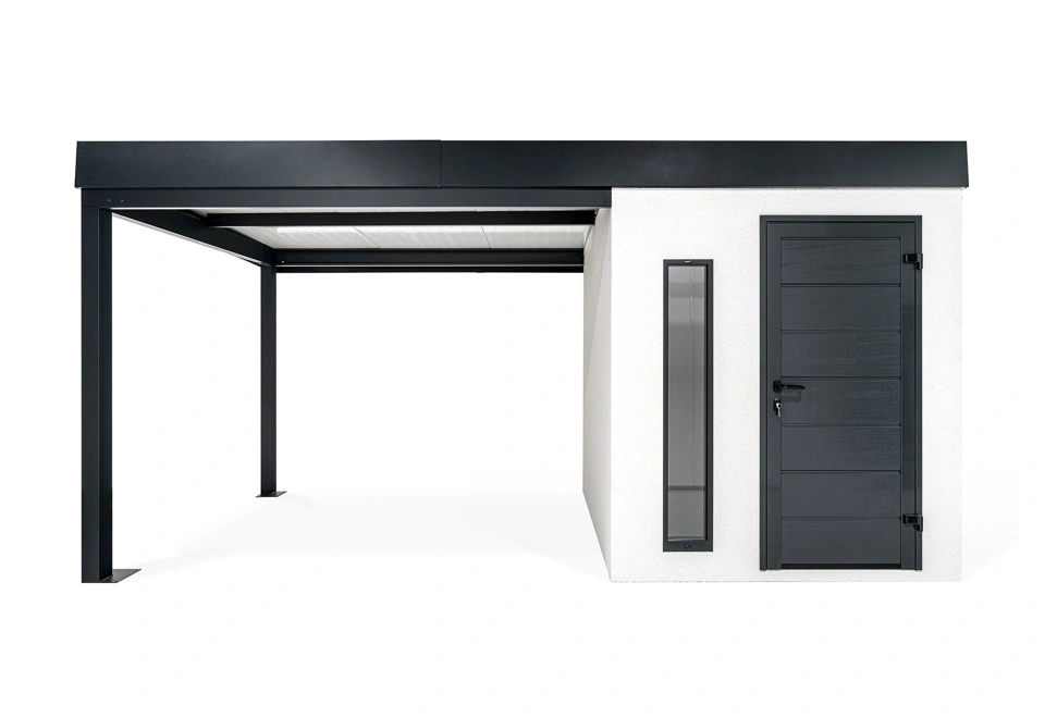 GARDEON® Záhradný domček s dverami Hörmann, svetlíkom a ľavým prístreškom