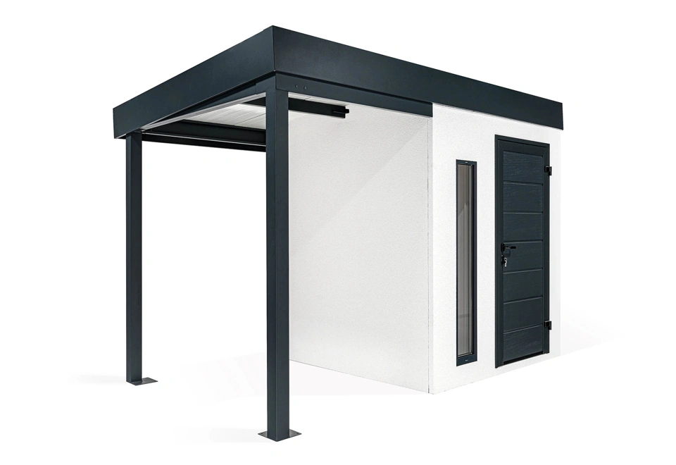 GARDEON® Záhradný domček s dverami Hörmann, svetlíkom a ľavým prístreškom