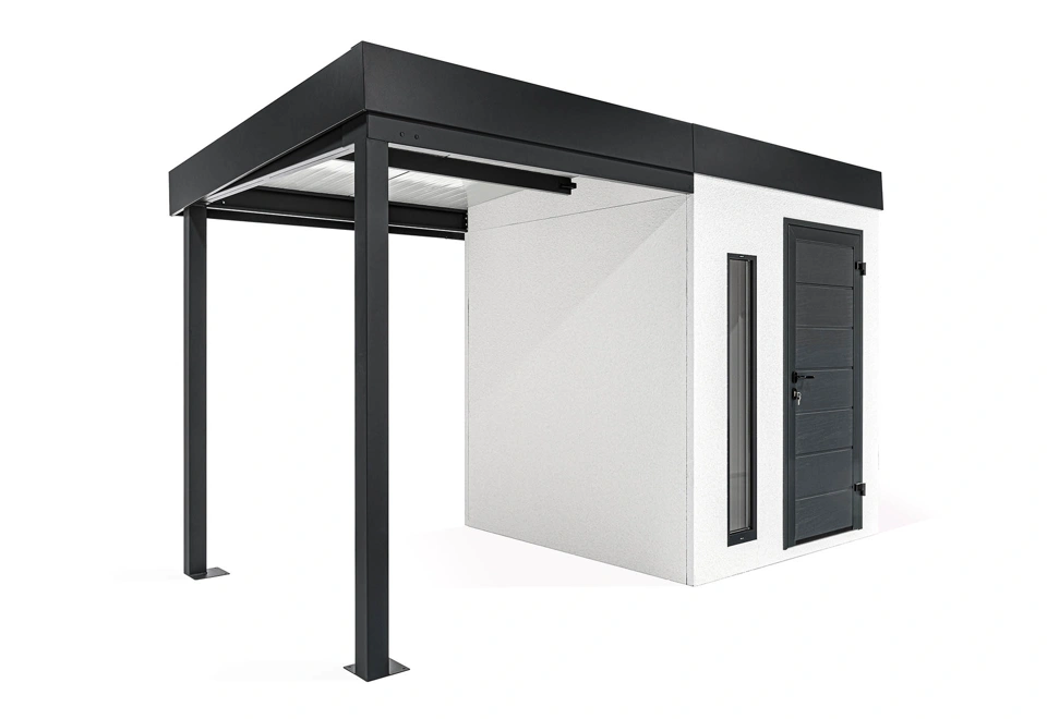 GARDEON® Záhradný domček s dverami Hörmann, svetlíkom a ľavým prístreškom