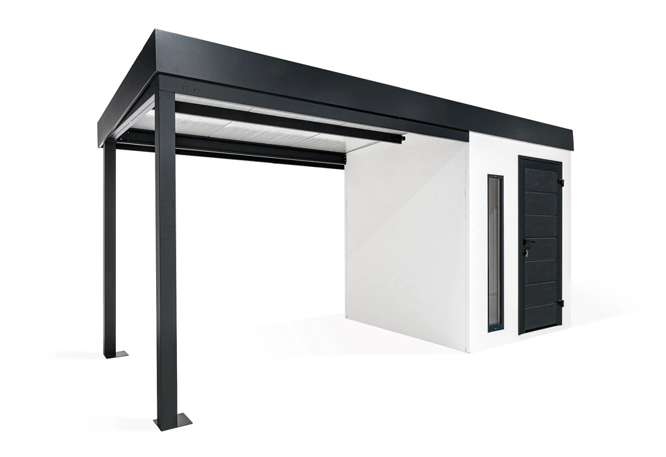 GARDEON® Záhradný domček s dverami Hörmann, svetlíkom a ľavým prístreškom