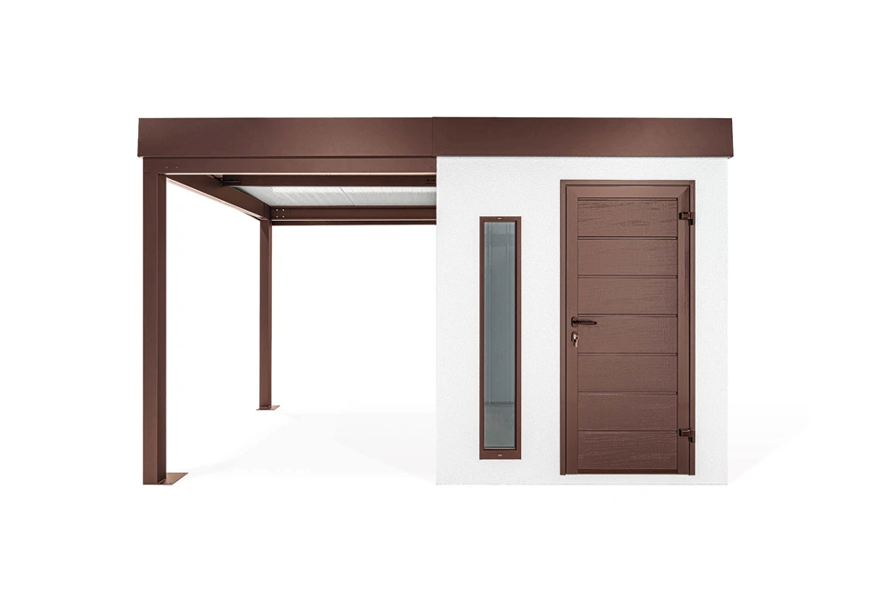 GARDEON® Záhradný domček s dverami Hörmann, svetlíkom a ľavým prístreškom