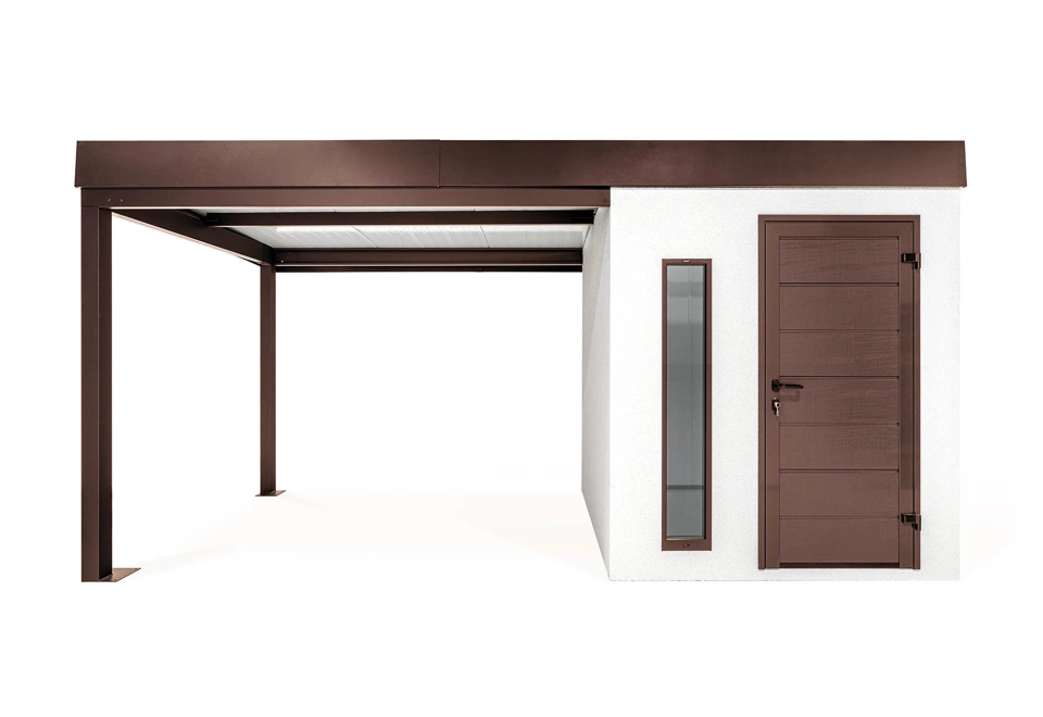 GARDEON® Záhradný domček s dverami Hörmann, svetlíkom a ľavým prístreškom