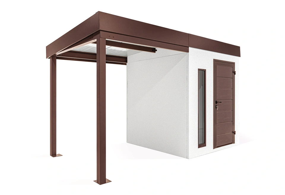 GARDEON® Záhradný domček s dverami Hörmann, svetlíkom a ľavým prístreškom