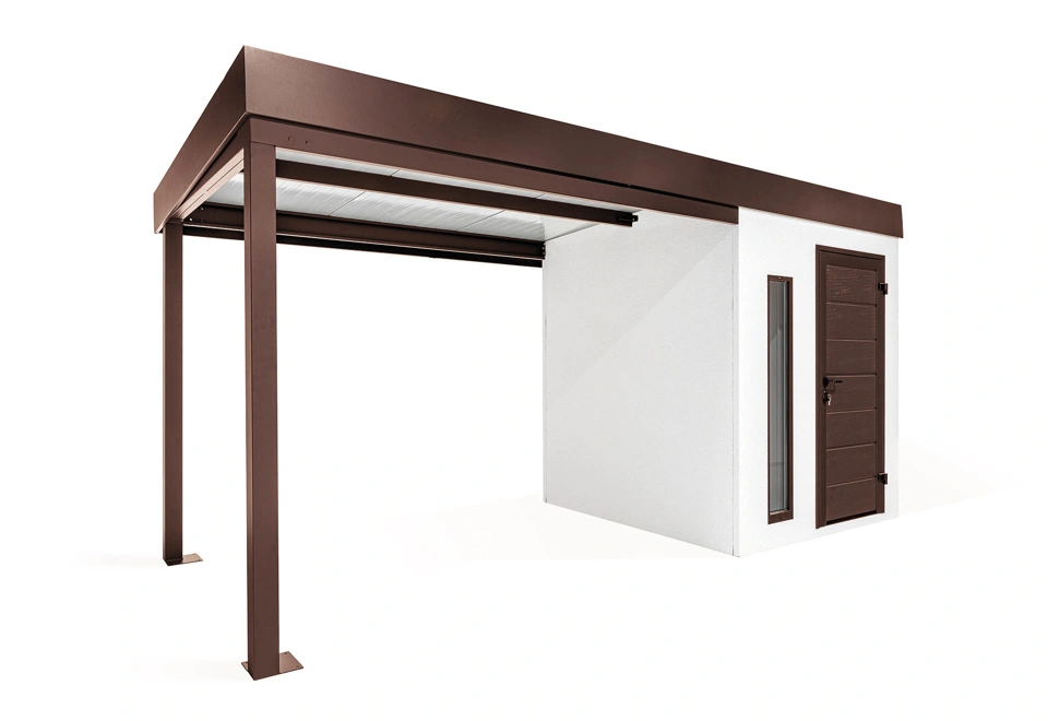 GARDEON® Záhradný domček s dverami Hörmann, svetlíkom a ľavým prístreškom