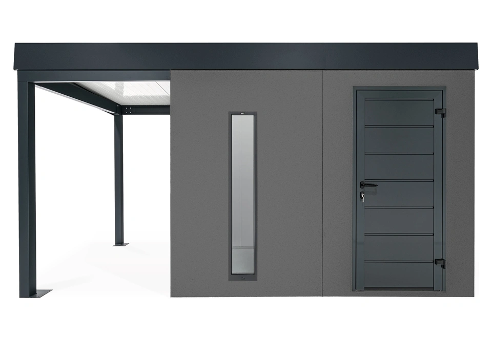 GARDEON® Záhradný domček s dverami Hörmann, svetlíkom a ľavým prístreškom