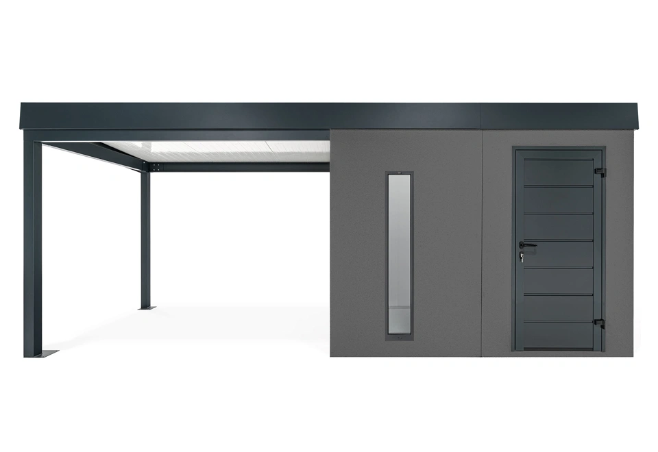 GARDEON® Záhradný domček s dverami Hörmann, svetlíkom a ľavým prístreškom