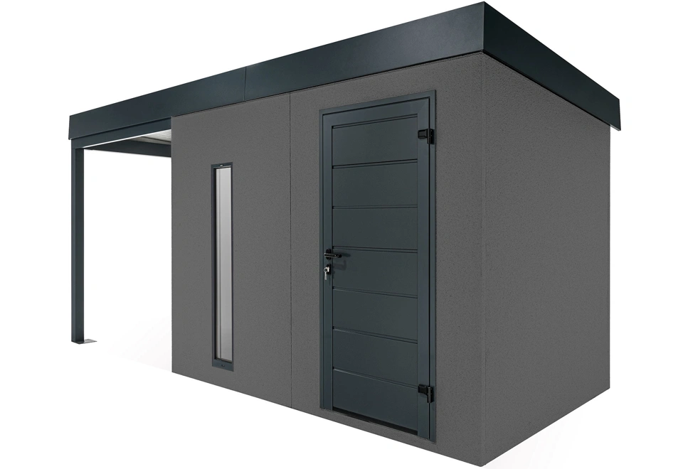 GARDEON® Záhradný domček s dverami Hörmann, svetlíkom a ľavým prístreškom
