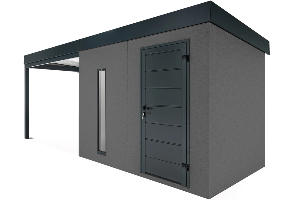 GARDEON® Záhradný domček s dverami Hörmann, svetlíkom a ľavým prístreškom