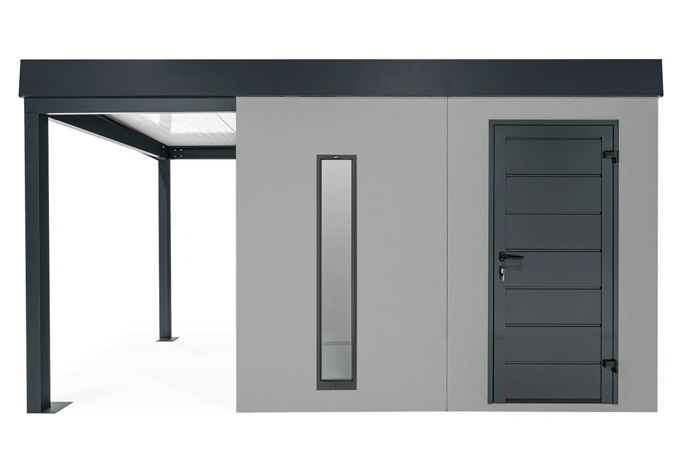 GARDEON® Záhradný domček s dverami Hörmann, svetlíkom a ľavým prístreškom