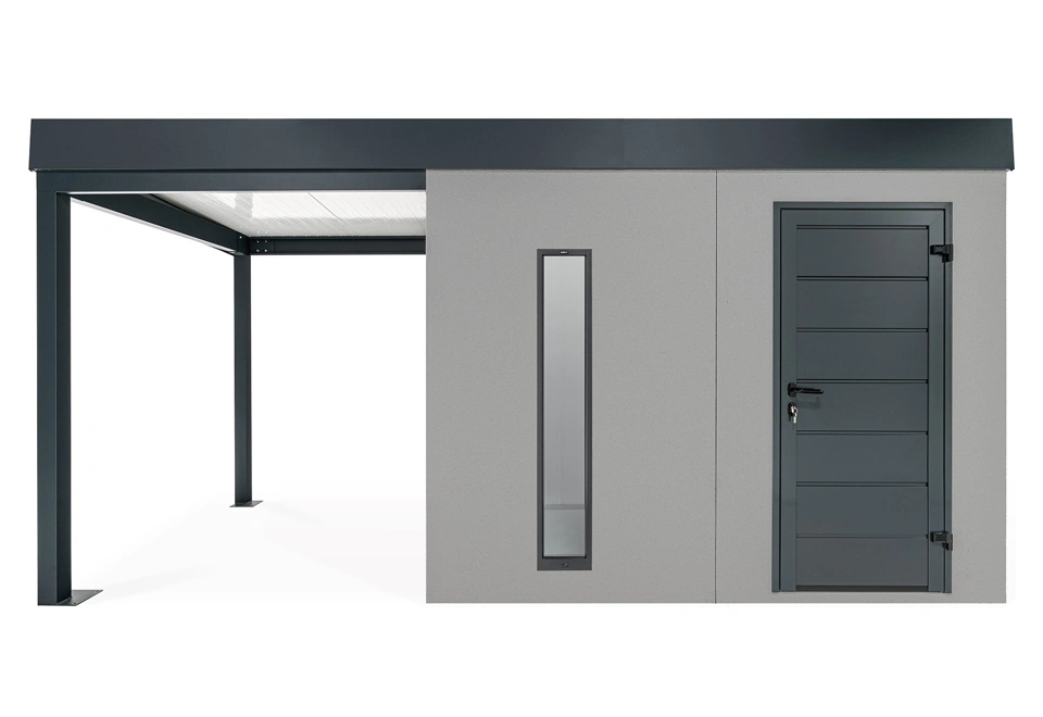 GARDEON® Záhradný domček s dverami Hörmann, svetlíkom a ľavým prístreškom