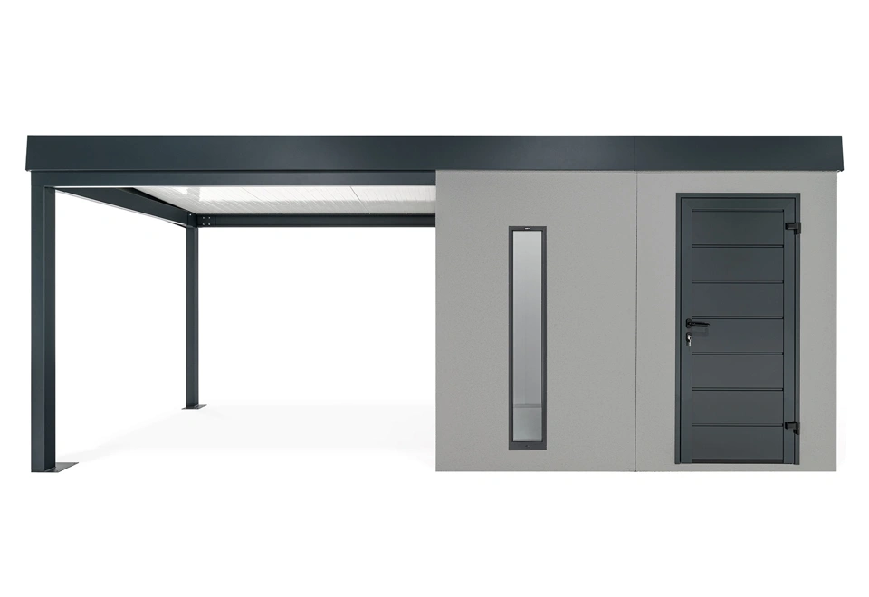 GARDEON® Záhradný domček s dverami Hörmann, svetlíkom a ľavým prístreškom