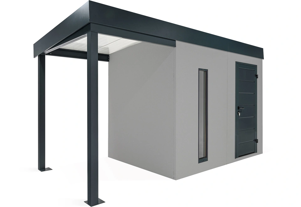 GARDEON® Záhradný domček s dverami Hörmann, svetlíkom a ľavým prístreškom