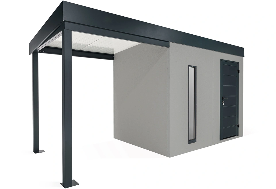 GARDEON® Záhradný domček s dverami Hörmann, svetlíkom a ľavým prístreškom