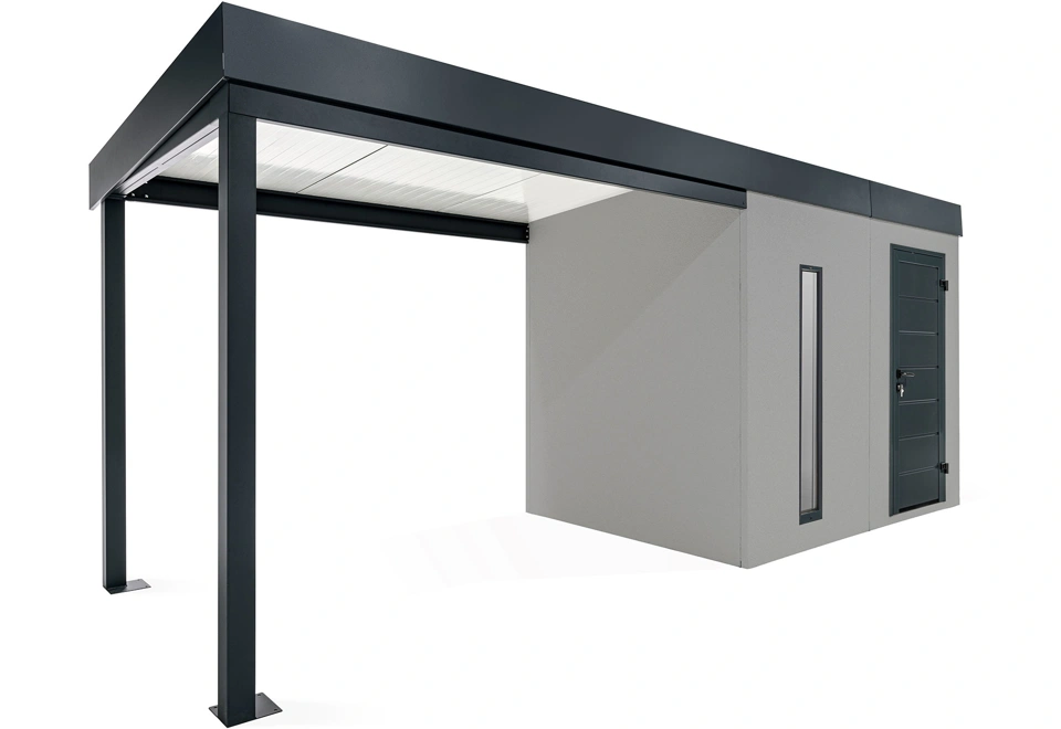 GARDEON® Záhradný domček s dverami Hörmann, svetlíkom a ľavým prístreškom