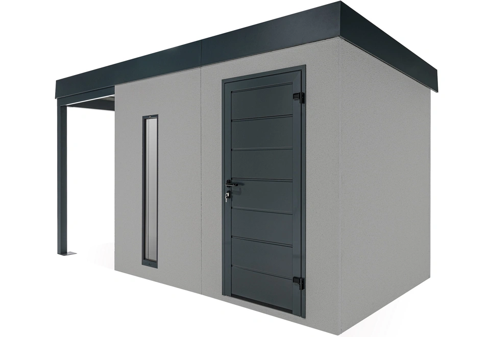 GARDEON® Záhradný domček s dverami Hörmann, svetlíkom a ľavým prístreškom