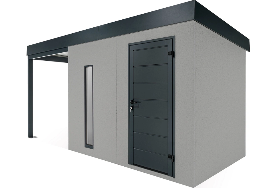 GARDEON® Záhradný domček s dverami Hörmann, svetlíkom a ľavým prístreškom