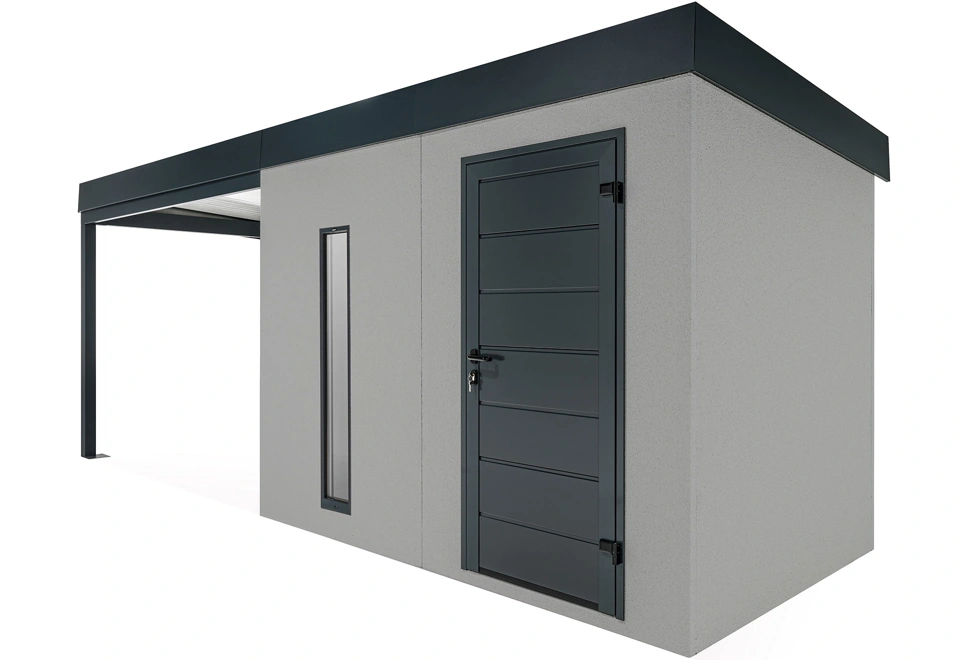 GARDEON® Záhradný domček s dverami Hörmann, svetlíkom a ľavým prístreškom