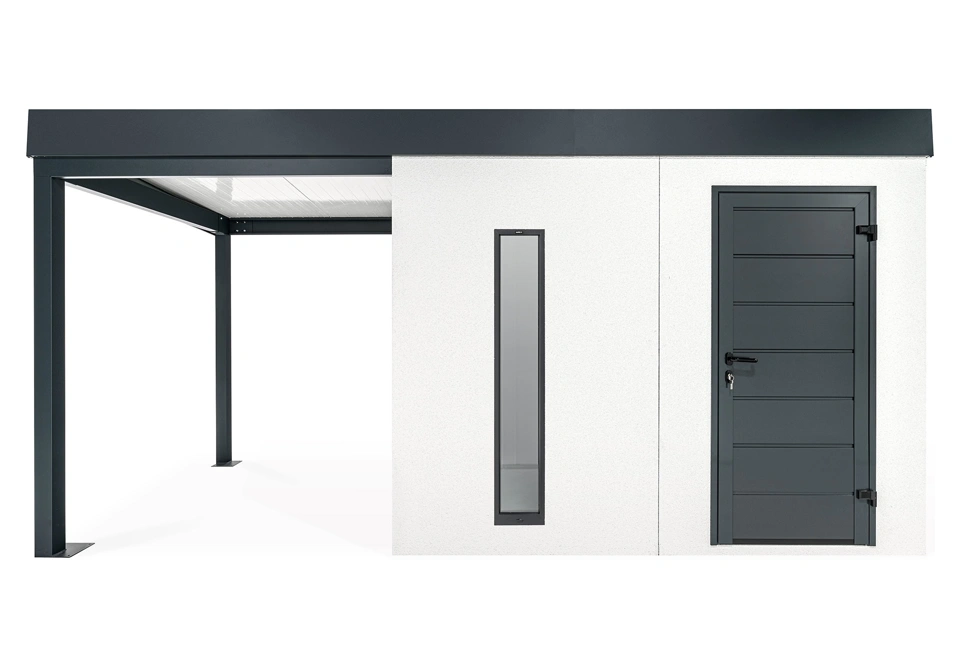 GARDEON® Záhradný domček s dverami Hörmann, svetlíkom a ľavým prístreškom