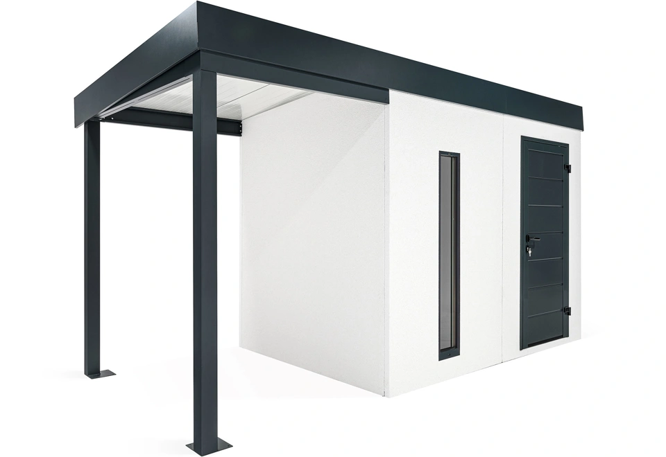 GARDEON® Záhradný domček s dverami Hörmann, svetlíkom a ľavým prístreškom