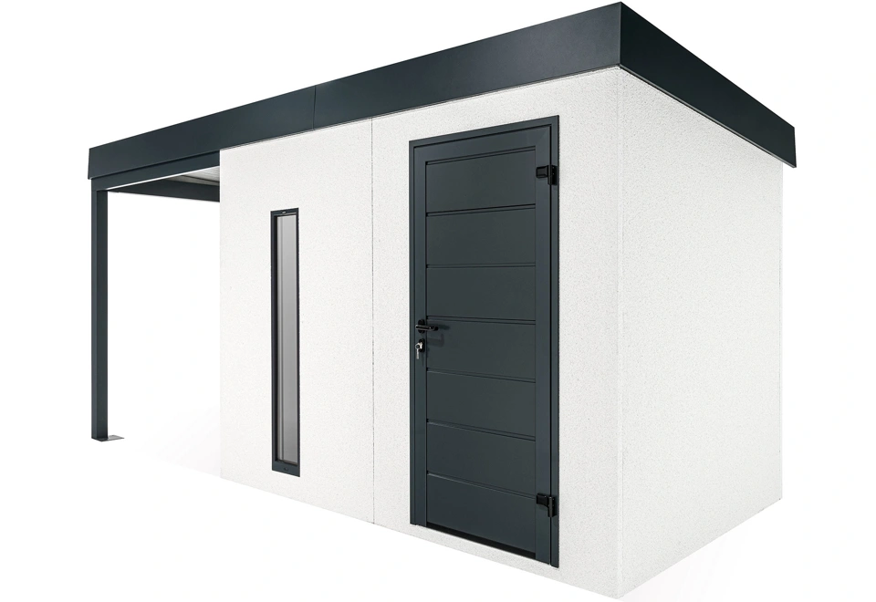 GARDEON® Záhradný domček s dverami Hörmann, svetlíkom a ľavým prístreškom
