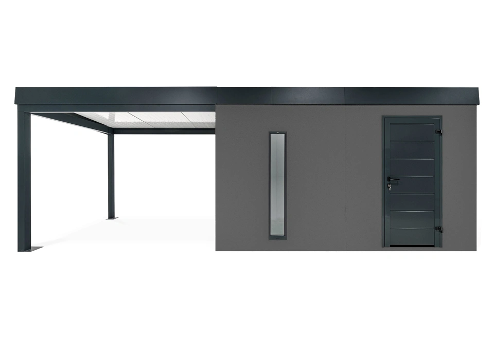 GARDEON® Záhradný domček s dverami Hörmann, svetlíkom a ľavým prístreškom