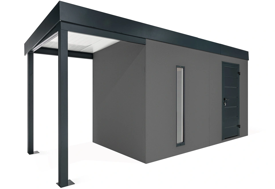 GARDEON® Záhradný domček s dverami Hörmann, svetlíkom a ľavým prístreškom